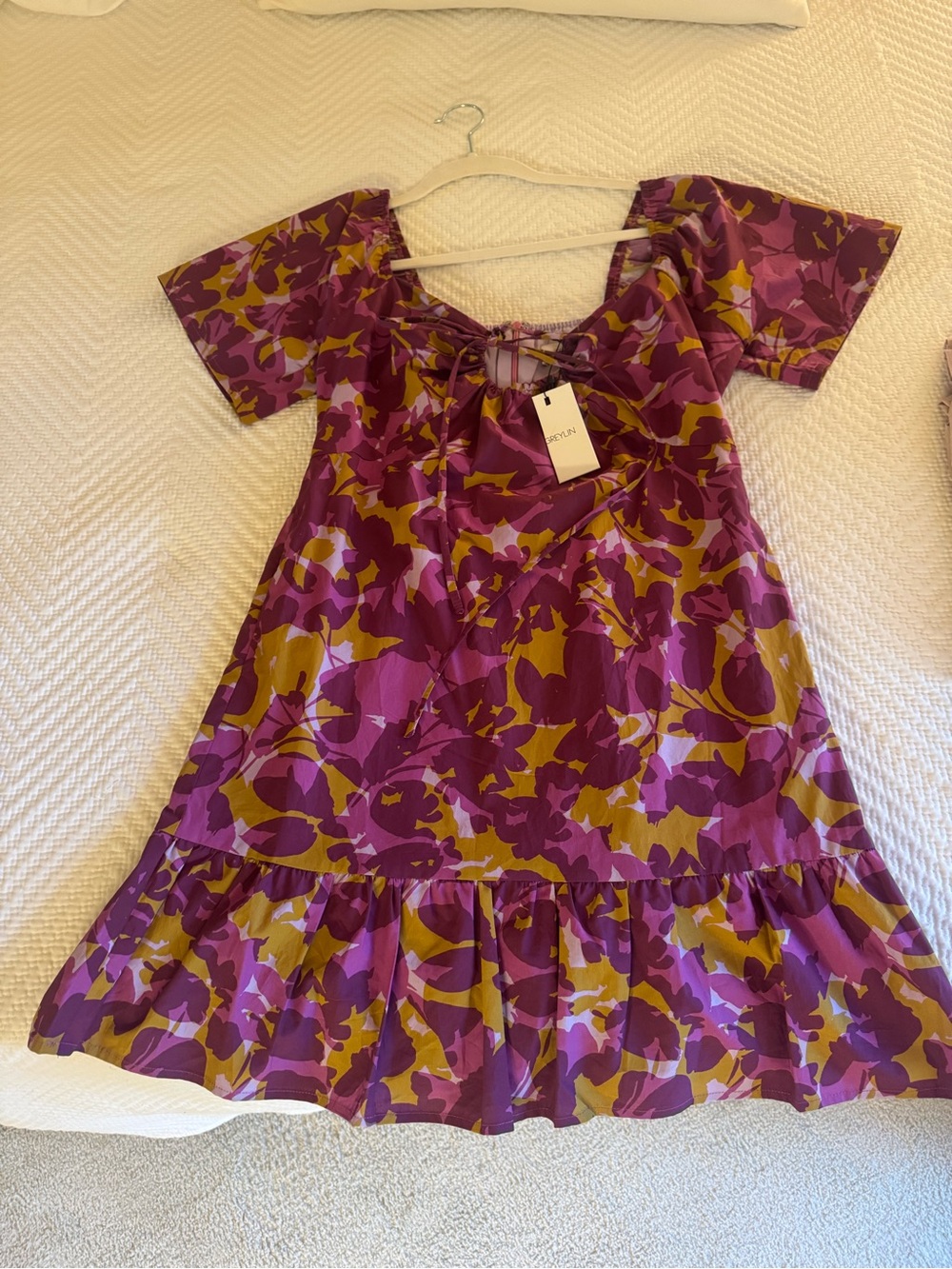 Greylin Purple and Gold Floral Tie-Back Casual Dress